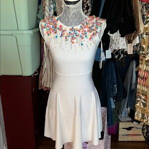 Issa London White Mini Dress with Multicolor Bead Embellishment